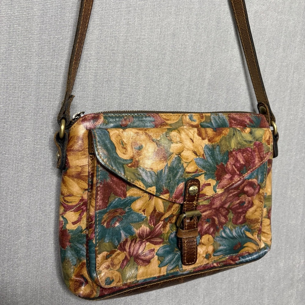 Patricia Nash Avellino Fresco Bouquet Leather Crossbody Bag Floral Adjustable